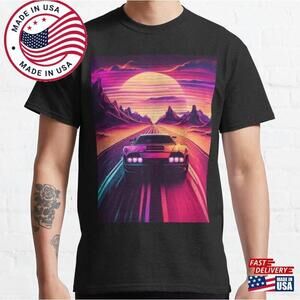 80S Car Driving Away From Synthwave Sun Classic T-Shirt Unisex